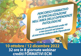 PERCORSO FORMATIVO DI SPECIALIZZAZIONE NELL'AREA DELLE DIPENDENZE PATOLOGICHE - Per professionisti UNDER 40 e neo assunti